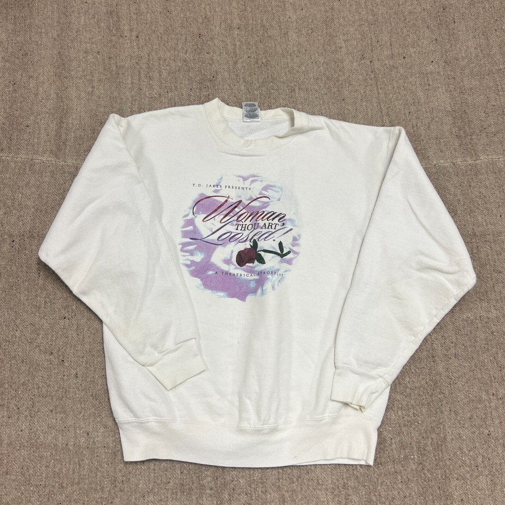 Vintage Women Thou Art Loosed Sweatshirt Mens XL White 1990s Play